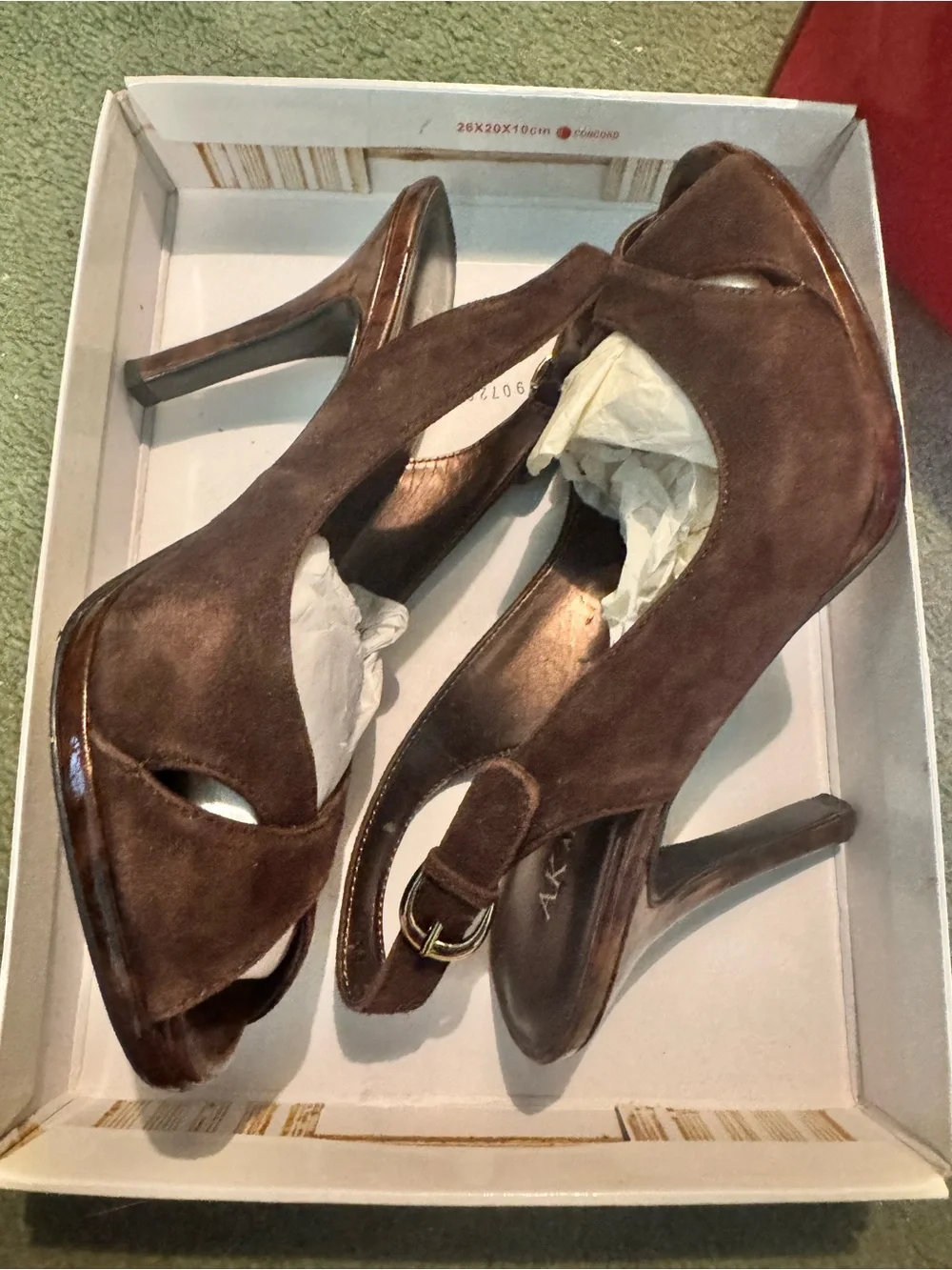 Anne Klein Brown Suede Peep-Toe Slingback Heels